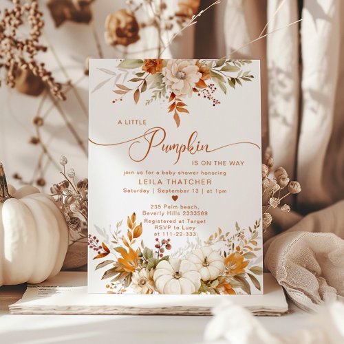 Little pumpkin in on the way baby shower invitation