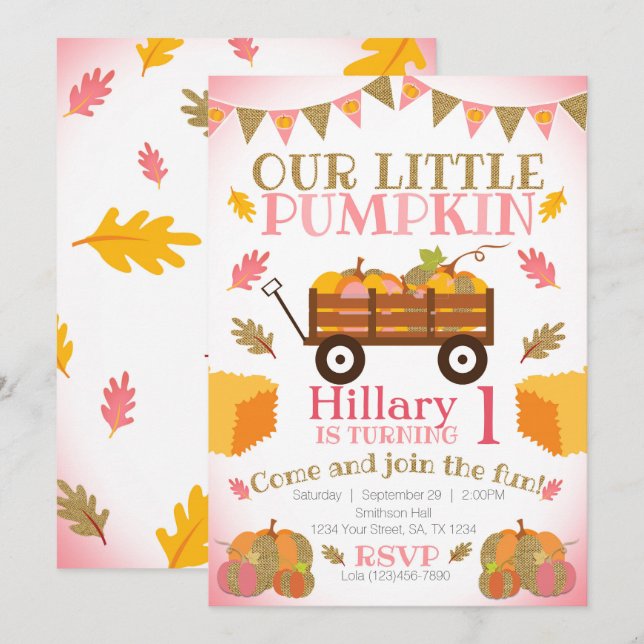 Little Pumpkin Invitation, Pumpkin Patch Birthday Invitation (Front/Back)