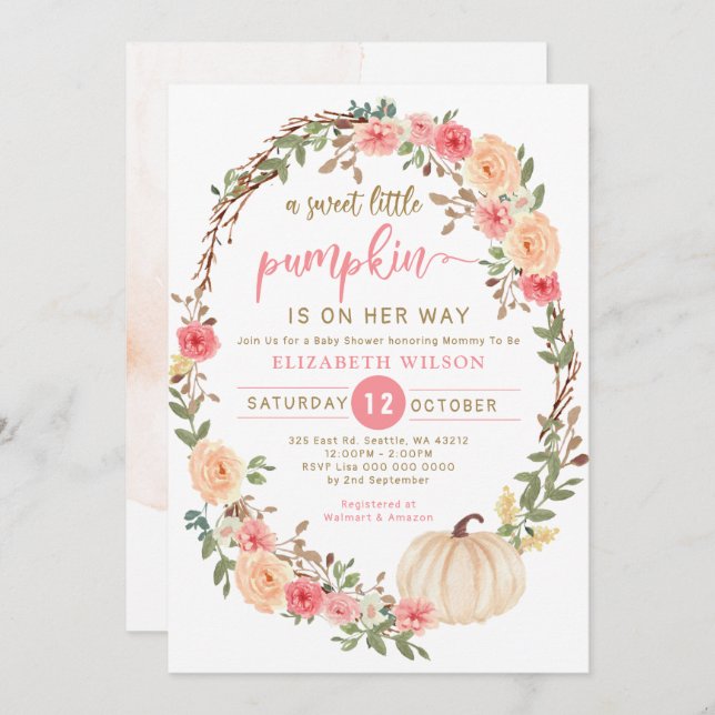 little pumpkin is on her way fall baby shower  inv invitation (Front/Back)
