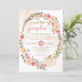 little pumpkin is on her way fall baby shower  invitation (Standing Front)