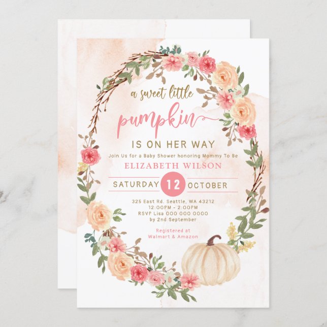 little pumpkin is on her way fall baby shower  invitation (Front/Back)