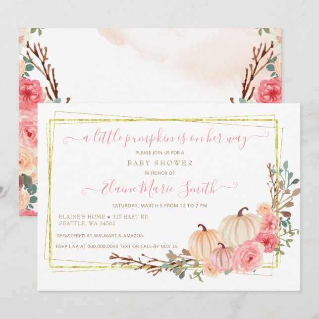little pumpkin is on her way pink baby shower  inv invitation (Front/Back)