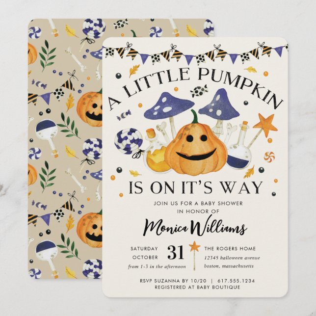 Little Pumpkin is on its Way Halloween Baby Shower Invitation (Front/Back)