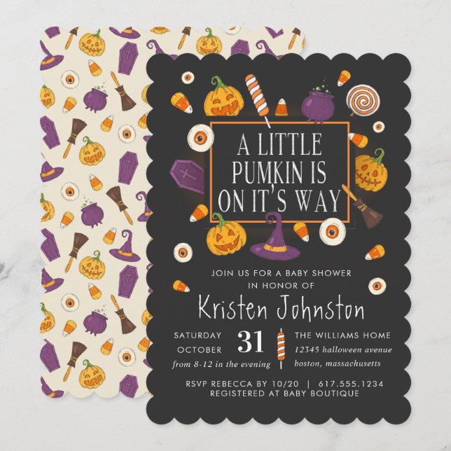 Little Pumpkin is on it's Way | Halloween Party Invitation (Front/Back)