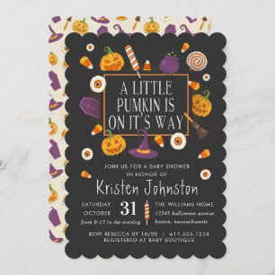 Little Pumpkin is on it's Way   Halloween Party Invitation
