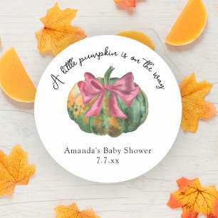 Little Pumpkin is on the way Autumn baby shower  Classic Round Sticker
