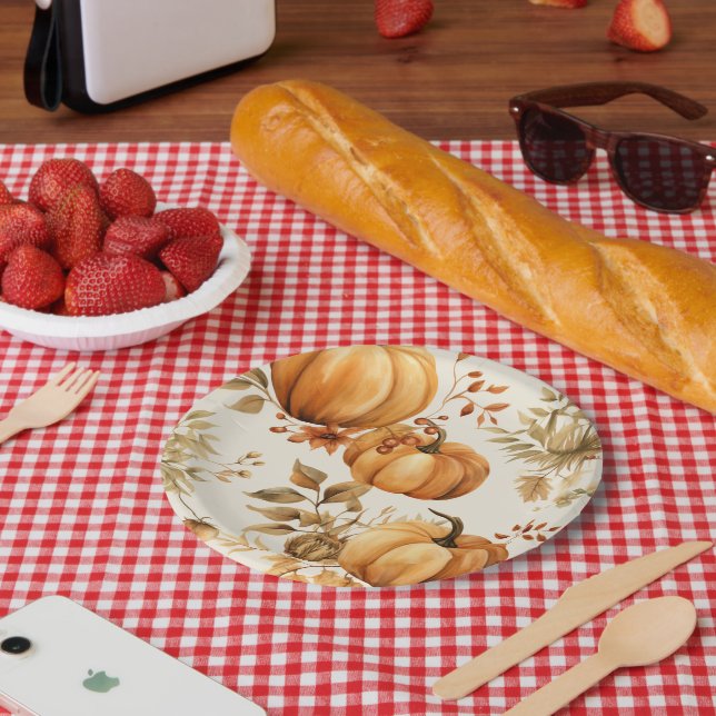 Little Pumpkin is on The Way Autumn Baby Shower Paper Plates (Picnic)