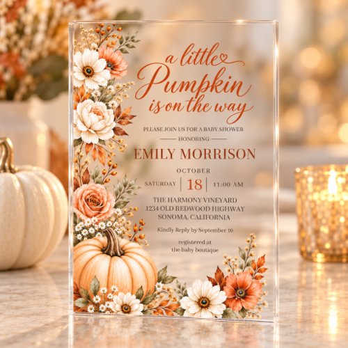 Fall Little Pumpkin Orange baby shower invitation
