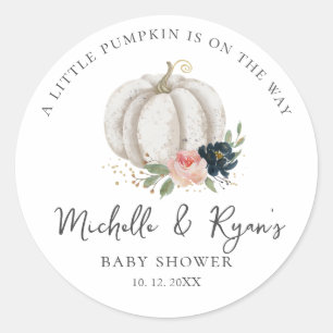 Little Pumpkin Is On The Way Baby Shower Classic Round Sticker