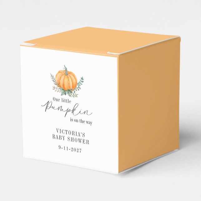 Little Pumpkin is on the way Baby Shower Favor Boxes (Front Side)