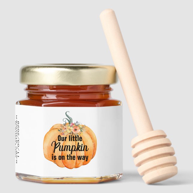 Little Pumpkin is on the way Baby Shower  Honey Jar Favors (Front)