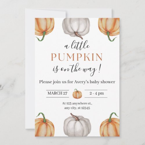 Little Pumpkin Is On The Way Baby Shower Invitatio Invitation