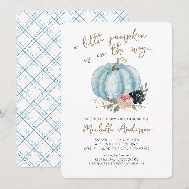 Little Pumpkin Is On The Way Baby Shower Invitation (Front/Back)