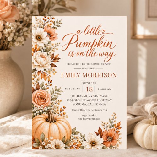 Fall Little Pumpkin Orange baby shower invitation
