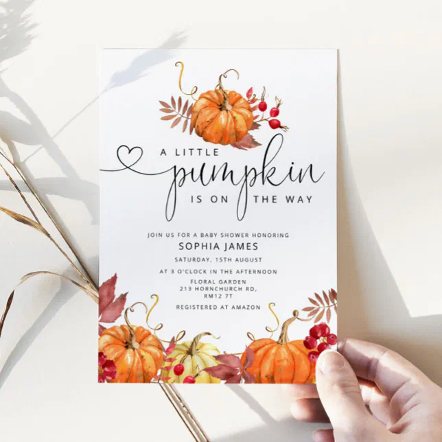 Little pumpkin is on the way baby shower invitation | Zazzle