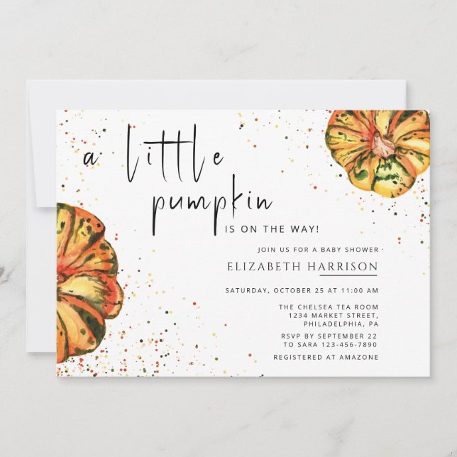 Little pumpkin is on the way baby shower invitation (Front)