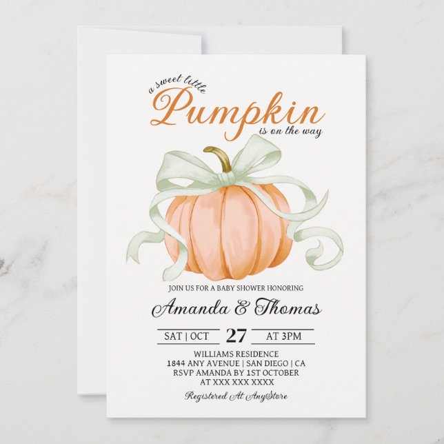 Little Pumpkin Is On The Way Baby Shower Invitation (Front)