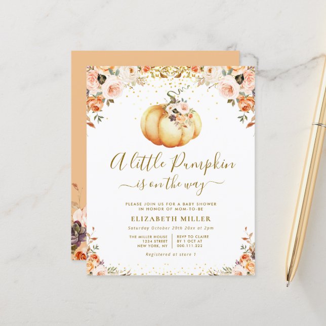 little pumpkin is on the way baby shower invite (Front/Back In Situ)