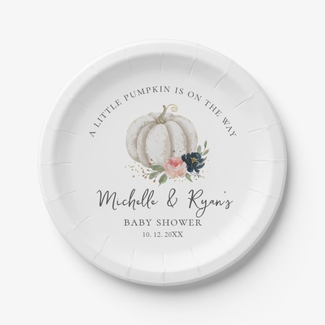 Little Pumpkin Is On The Way Baby Shower Paper Plates (Front)