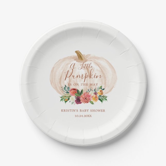 Little Pumpkin Is On The Way Baby Shower Paper Plates (Front)