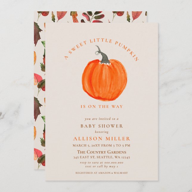 little pumpkin is on the way fall baby shower  inv invitation (Front/Back)