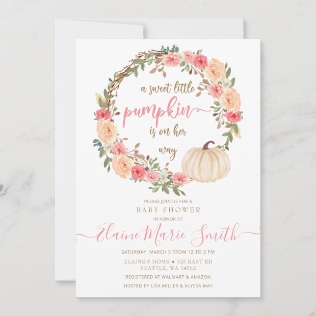 little pumpkin is on the way fall baby shower invitation (Front)