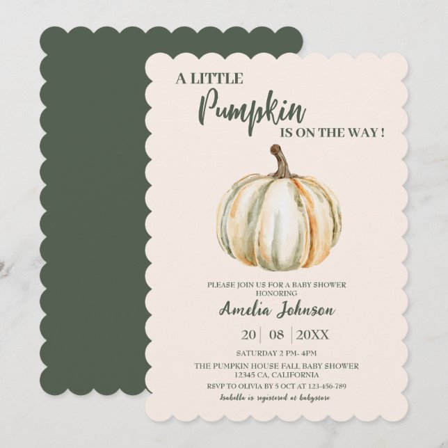 Little Pumpkin is on the way Fall Baby Shower  Invitation (Front/Back)