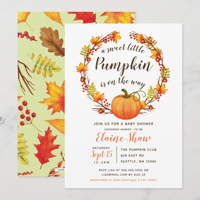 little pumpkin is on the way fall baby shower invitation (Front/Back)