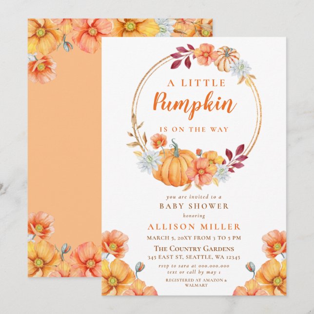 little pumpkin is on the way fall baby shower invitation (Front/Back)