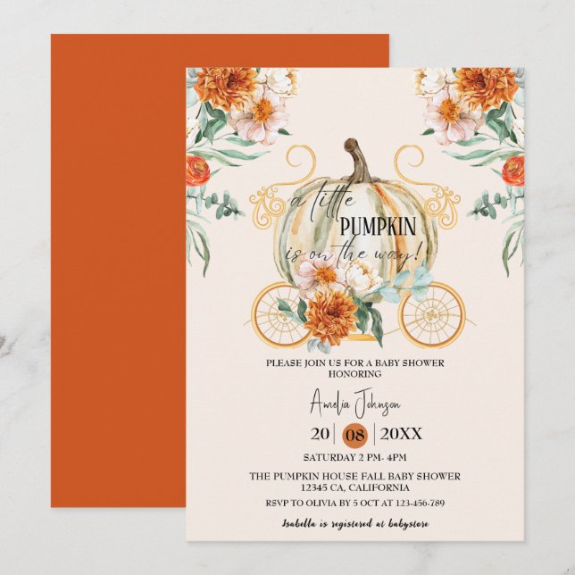 Little Pumpkin is on the way Fall Baby Shower  Invitation (Front/Back)