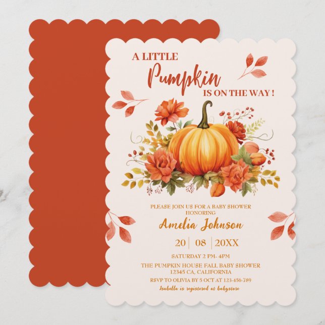 Little Pumpkin is on the way Fall Baby Shower  Invitation (Front/Back)