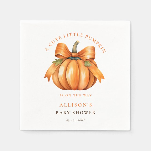 little pumpkin is on the way fall baby shower napkins (Front)