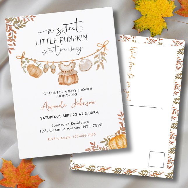  Little Pumpkin is on the Way Fall Baby Shower Postcard (Creator Uploaded)