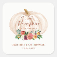 Little Pumpkin Is On The Way Fall Baby Shower Square Sticker