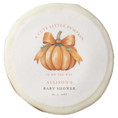 little pumpkin is on the way fall baby shower sugar cookie