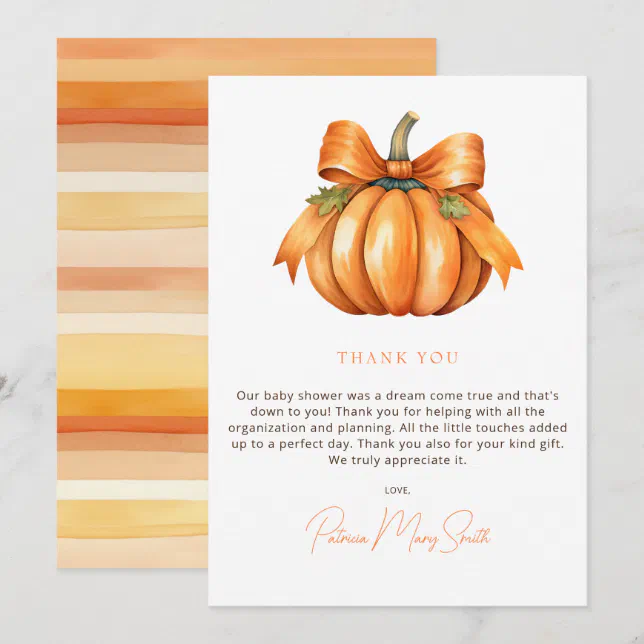 Little Pumpkin Is On The Way Fall Baby Shower Thank You Card | Zazzle