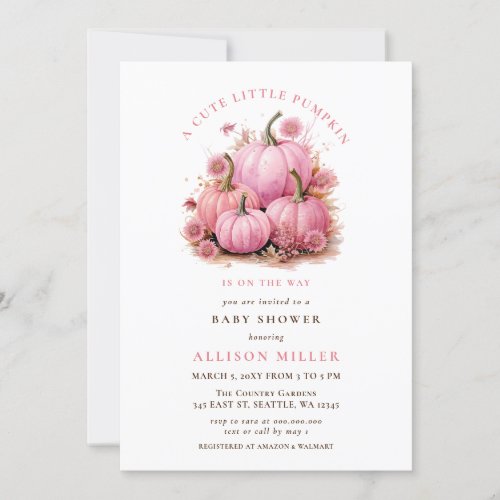 little pumpkin is on the way fall Girl baby shower Invitation