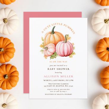 little pumpkin is on the way fall Girl baby shower Invitation