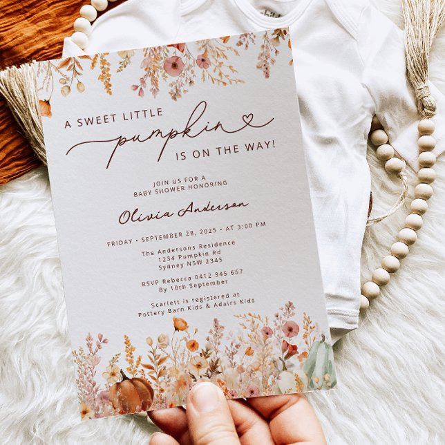 Little Pumpkin is on the Way Floral Baby Shower Invitation (Creator Uploaded)