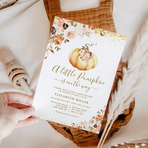 little pumpkin is on the way floral invitation