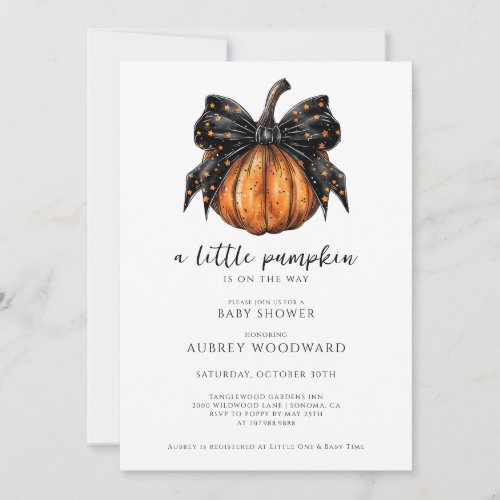 Little Pumpkin Is On The Way Girl Baby Shower Invitation