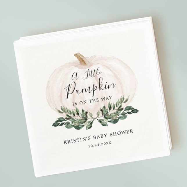 Little Pumpkin Is On The Way Greenery Baby Shower Napkins (Creator Uploaded)