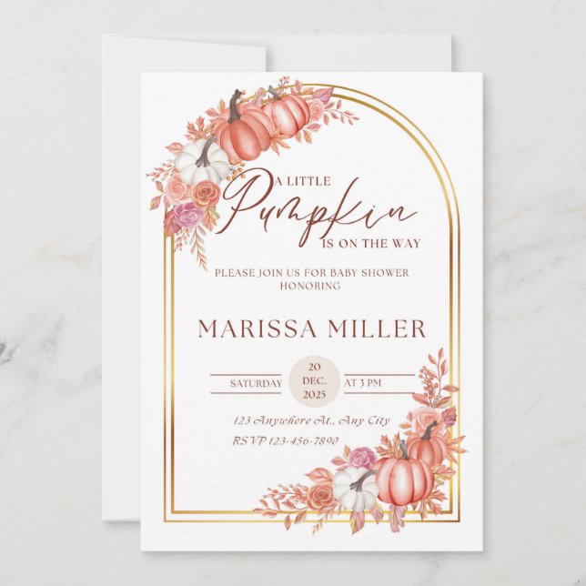 Little Pumpkin Is On the Way Invitation  (Front)