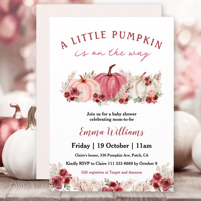 Little Pumpkin Is On The Way Marsala Baby Shower Invitation (Little Pumpkin Is On The Way Marsala Baby Shower Invitation)