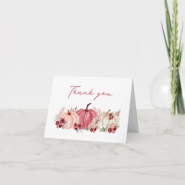 Little Pumpkin Is On The Way Marsala Baby Shower Thank You Card (Front)