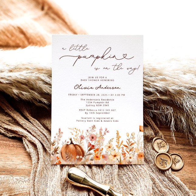 Little Pumpkin is on the Way Meadow Baby Shower Invitation (Creator Uploaded)