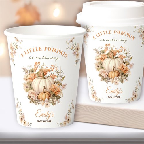 Little Pumpkin Is On The Way Neutral Baby Shower Paper Cups