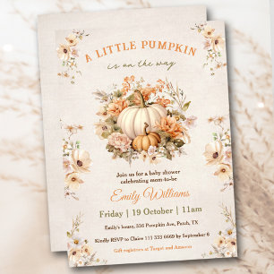 Little Pumpkin Is On The Way Pastel Baby Shower Invitation