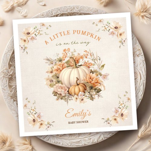 Little Pumpkin Is On The Way Pastel Baby Shower Napkins