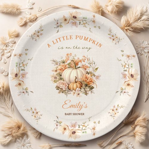 Little Pumpkin Is On The Way Pastel Baby Shower Paper Plates